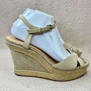 Badgley Mischka Nubuck Leather Espadrille Wedges-Tan/Beige-Womens 9-Formal-Bride